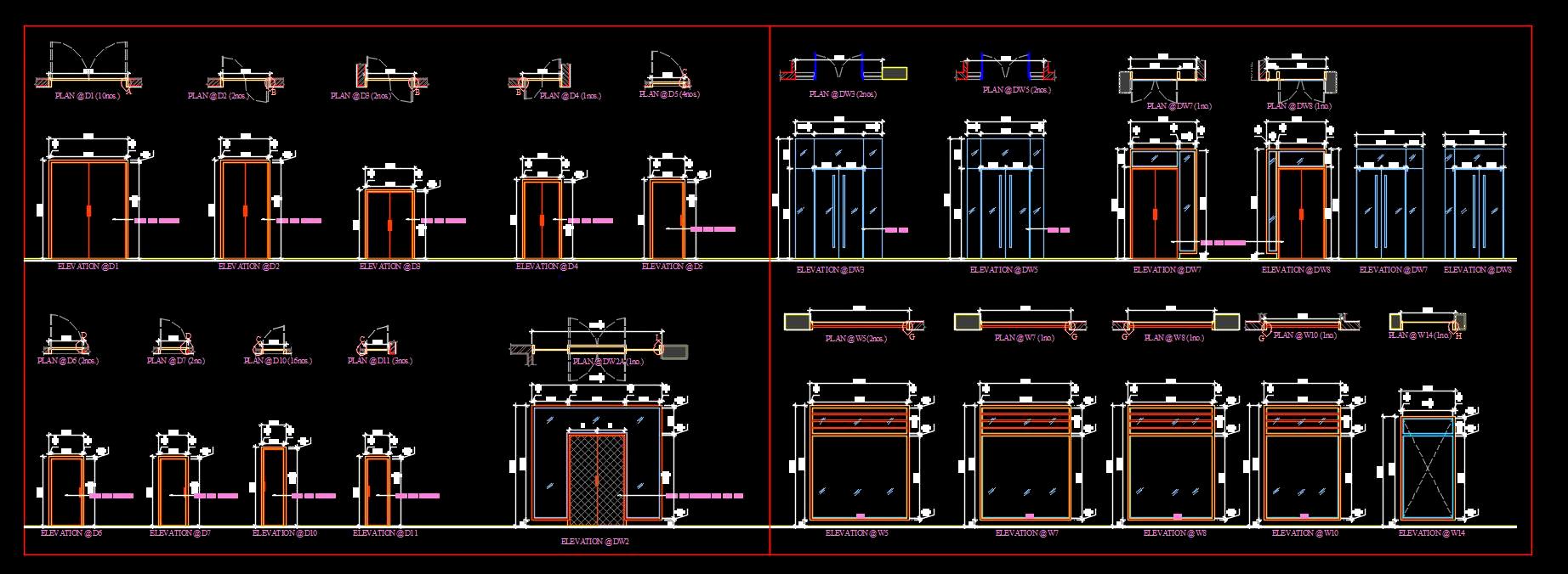 Architectural Door & Window CAD Details- Flush, Glass, Wooden